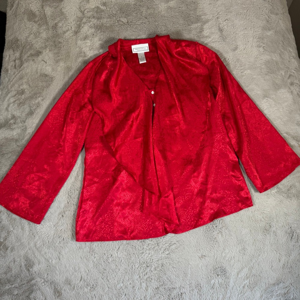 Simonton Says Red Snake Print Button Down‎ Blouse Long Sleeve Top M Vintage
